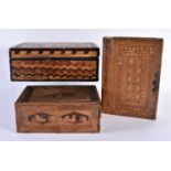 A COLLECTION OF THREE ANTIQUE PRISONER OF WAR EUROPEAN STRAW WORK BOX AND COVERS, one being a