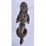 AN 18TH/19TH CENTURY MIDDLE EASTERN BRONZE FIGURAL DOOR HANDLE formed as a female deity. 21 cm