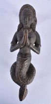 AN 18TH/19TH CENTURY MIDDLE EASTERN BRONZE FIGURAL DOOR HANDLE formed as a female deity. 21 cm