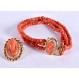 A High Carat Gold Mounted Coral Bracelet and Brooch. Chinese Marks, Bracelet 18cm long, Brooch 3