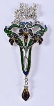 A Silver and Enamel Floral Pendant Necklace. Stamped Sterling, Chain 46cm long, Pendant 7.6 cm x 4.