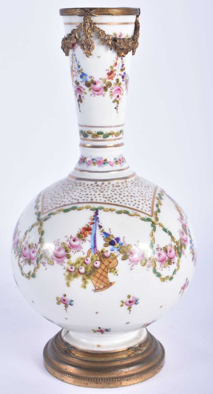 A 19TH CENTURY FRENCH SEVRES PORCELAIN BULBOUS VASE painted with floral swags and baskets of - Image 2 of 5