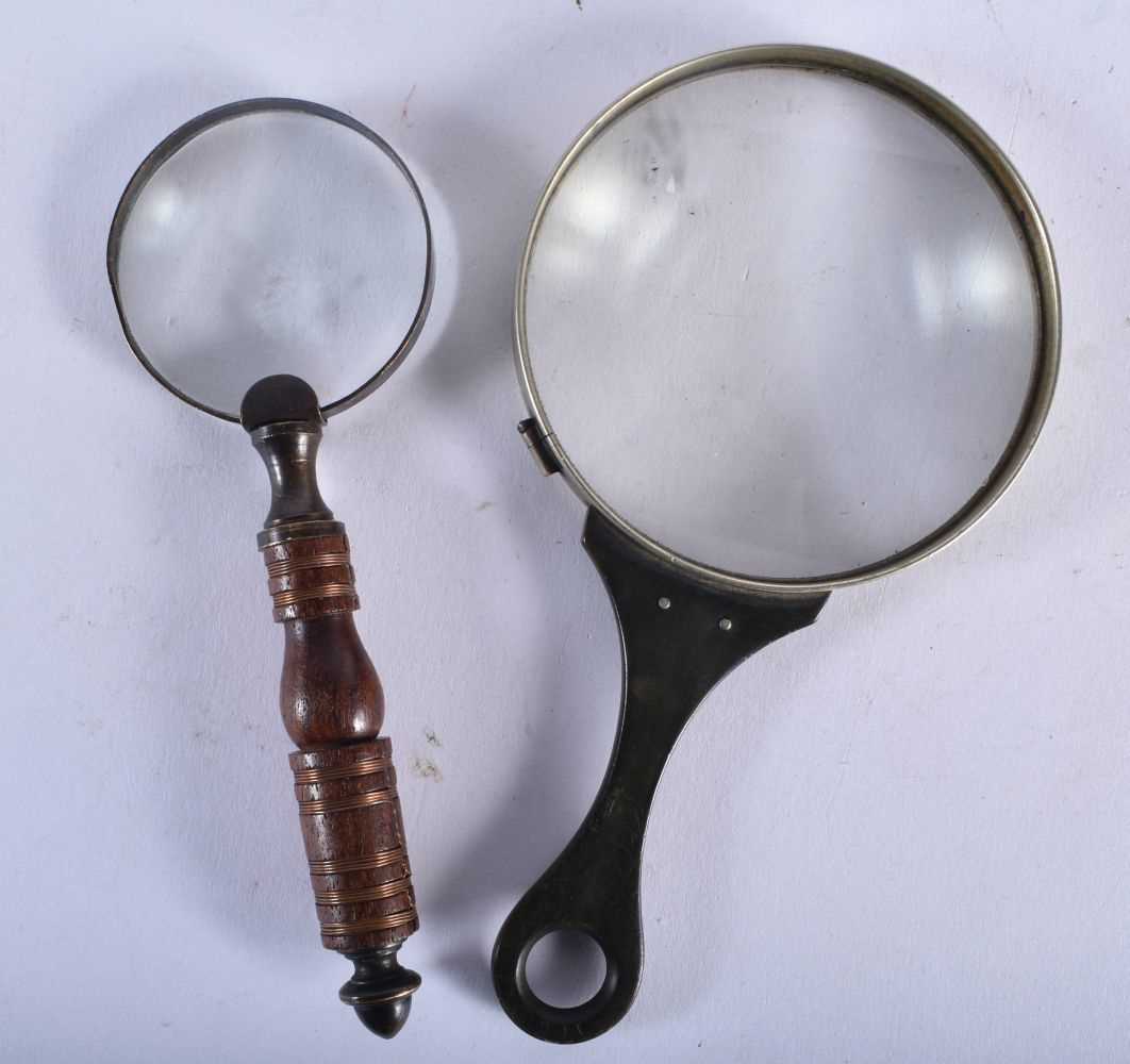 TWO ANTIQUE MAGNIFYING GLASSES. Largest 15 cm long. (2) - Image 2 of 2