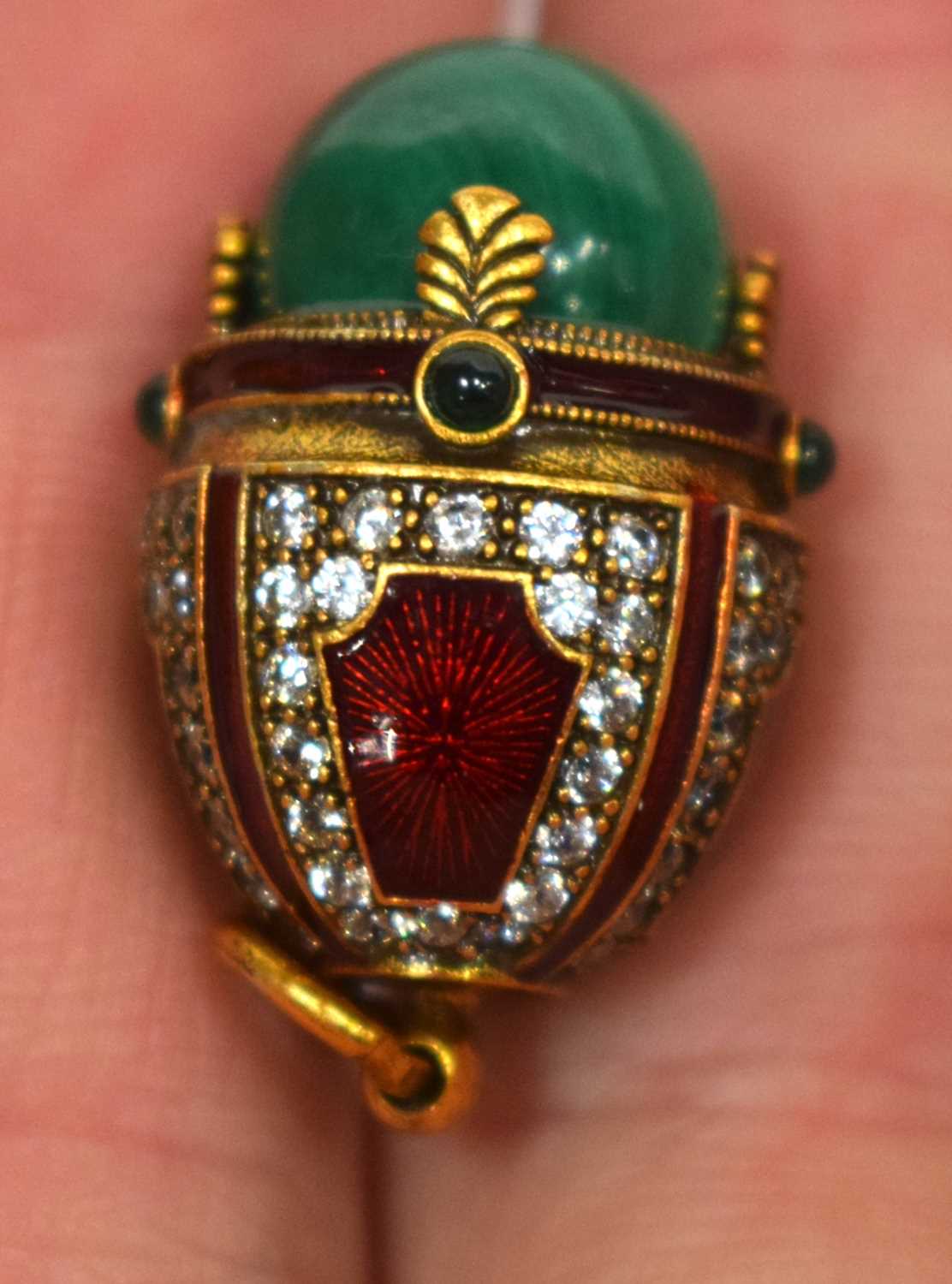 A Continental Silver Gilt, Enamel and Malachite Egg Pendant. Stamped 84, 2.6 cm x 1.7cm, weight 10. - Image 6 of 11