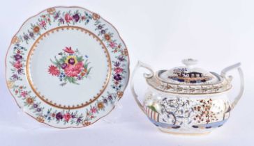 A RARE EARLY 19TH CENTURY CHAMBERLAINS WORCESTER CHINESE EXPORT STYLE PLATE together with a rare