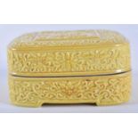 A 19TH CENTURY CHINESE IMPERIAL YELLOW GLAZED BOX AND COVER bearing Qianlong marks to base. 7 cm