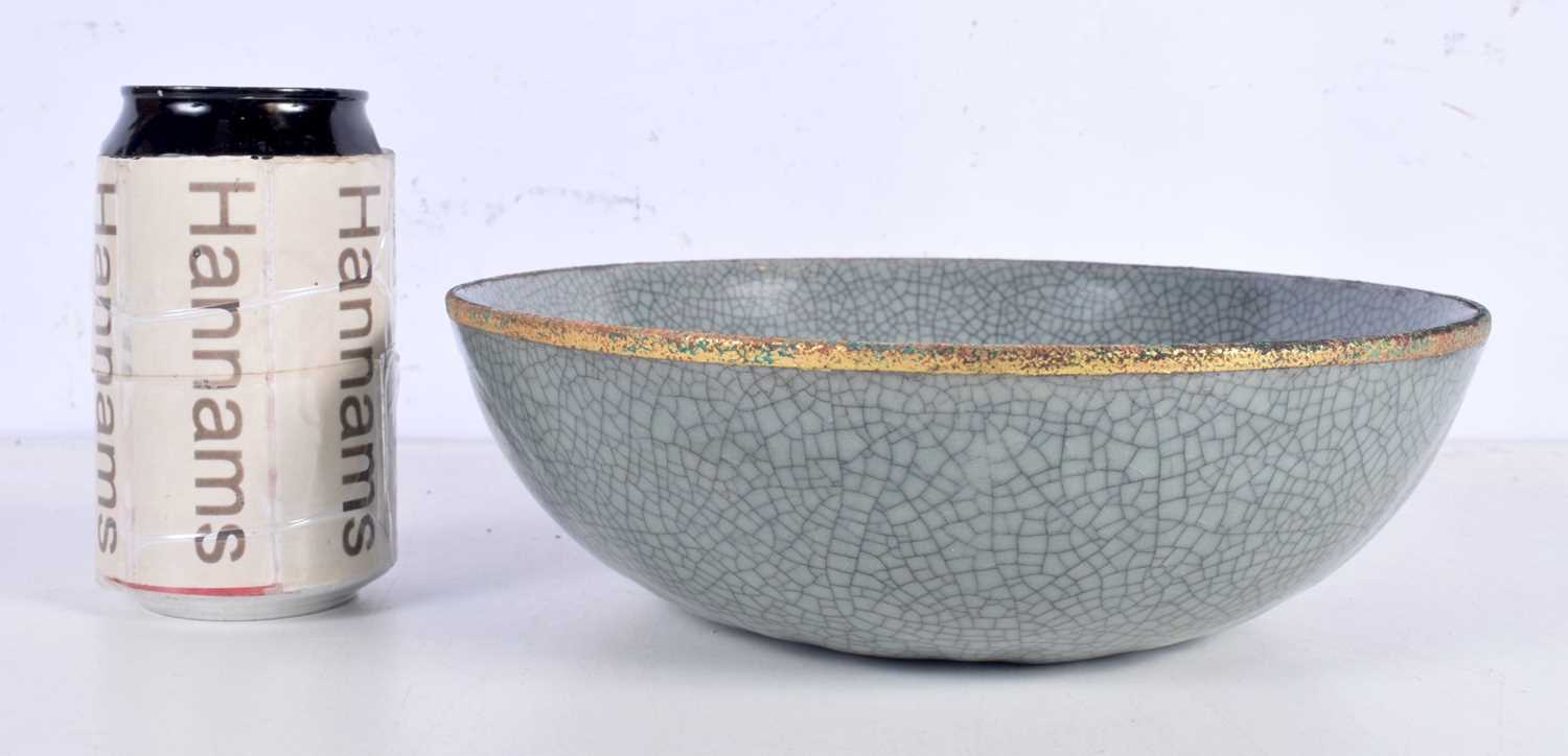 A Chinese Porcelain Crackle glazed Celadon bowl decorative with Gilt Calligraphy 7 x 23 cm. - Image 2 of 6