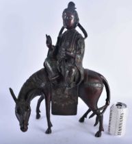 A LARGE 19TH CENTURY CHINESE CHAMPLEVE ENAMEL BRONZE FIGURE Qing, modelled as an immortal upon a