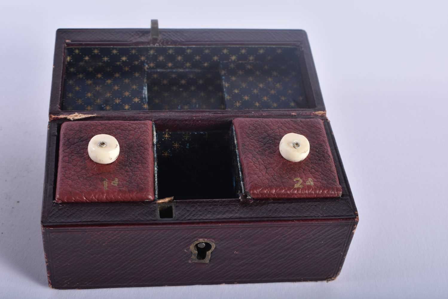 AN ANTIQUE CARVED TORTOISESHELL BOX AND COVER together with a French leather stamp box & a bronze - Image 5 of 8