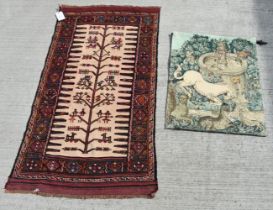 An Iranian Kalim rug together with a French Tapestry 161 x 88 cm (2)