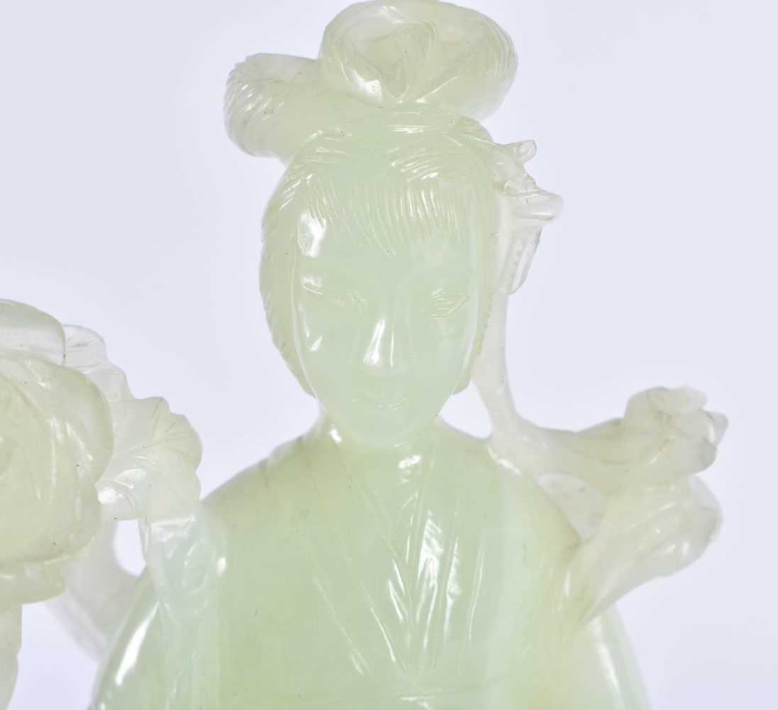 AN EARLY 20TH CENTURY CHINESE CARVED JADE FIGURE OF AN IMMORTAL Late Qing/Republic, together with - Image 2 of 6