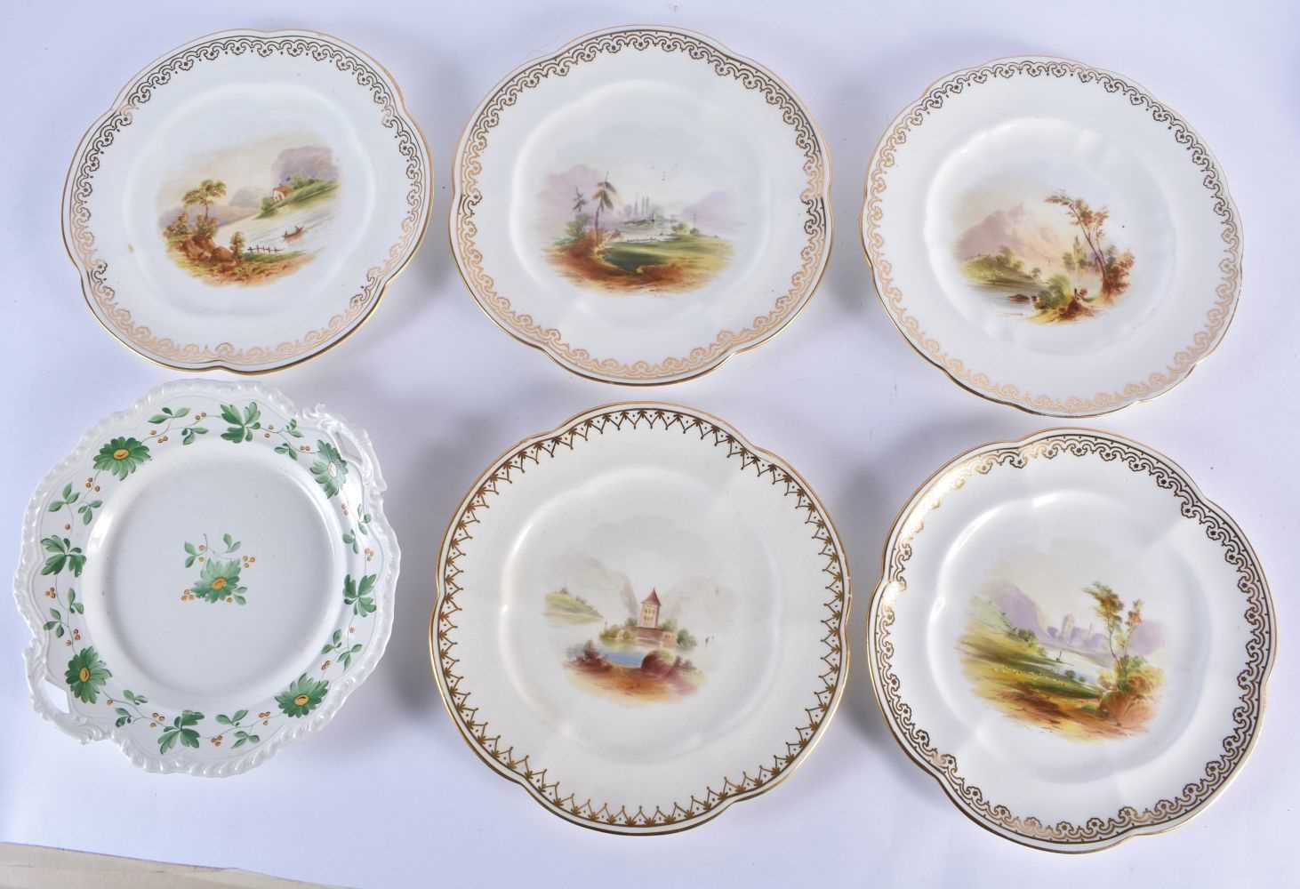 Mid 19th century Eight decorative plates painted with landscapes probably Copeland, a Derby plate - Image 2 of 5