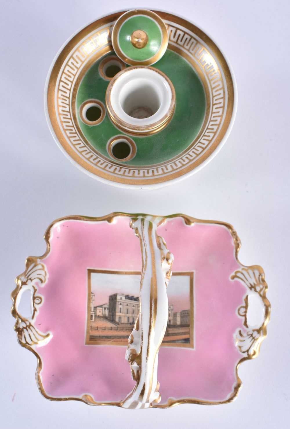 TWO EARLY 19TH CENTURY DOE & ROGERS WORCESTER PORCELAIN WARES formed as an inkwell and pink - Image 3 of 15