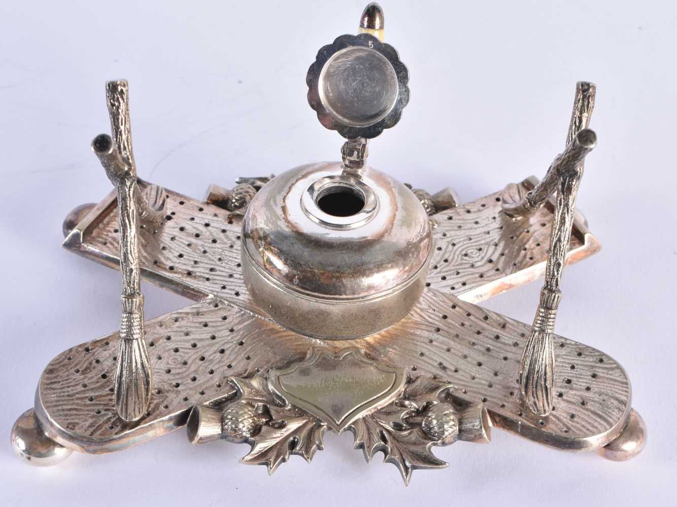 A SILVER PLATED SCOTTISH CURLING TROPHY INKWELL. 440 grams. 16 cm x 10.5 cm. - Image 2 of 5