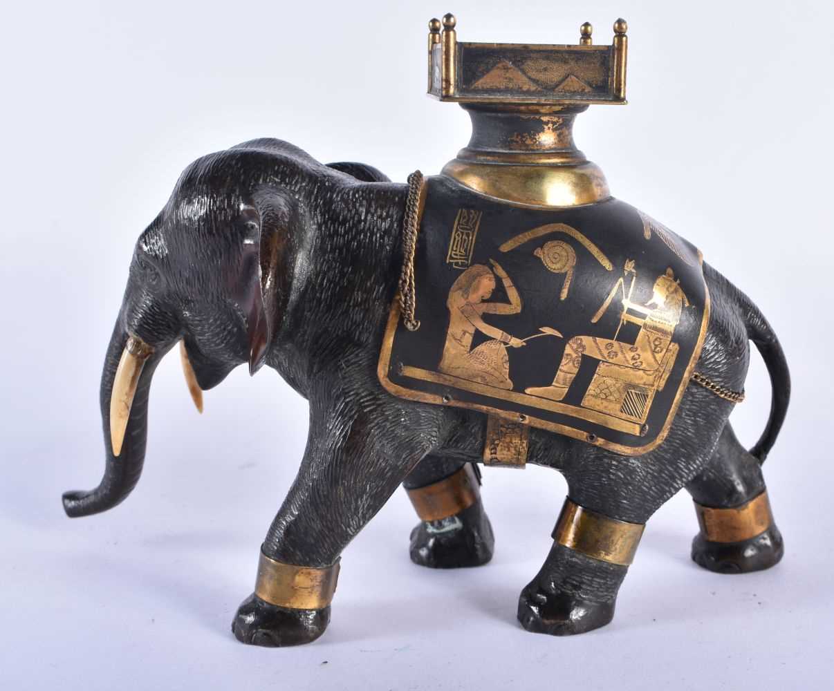 A RARE 19TH CENTURY JAPANESE MEIJI PERIOD EGYPTIAN REVIVAL BRONZE ELEPHANT OKIMONO embellished - Image 3 of 6