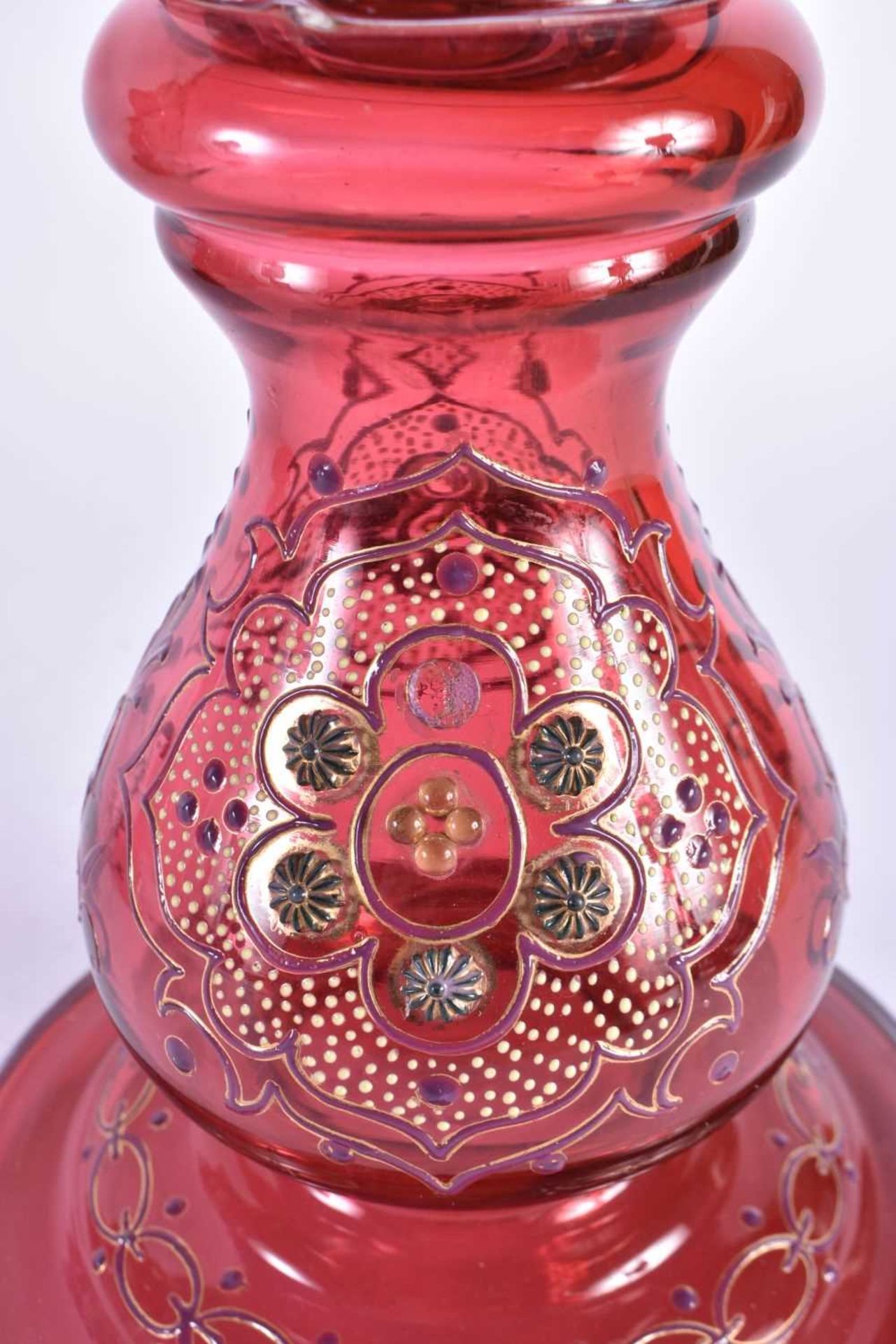 A Pair of Cranberry Glass Oil Lamp Bases converted to Electric Lights. 40cm to top of fitting, - Image 4 of 5