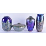 FOUR IRIDESCENT ART GLASS VASES. Largest 22 cm high. (4)