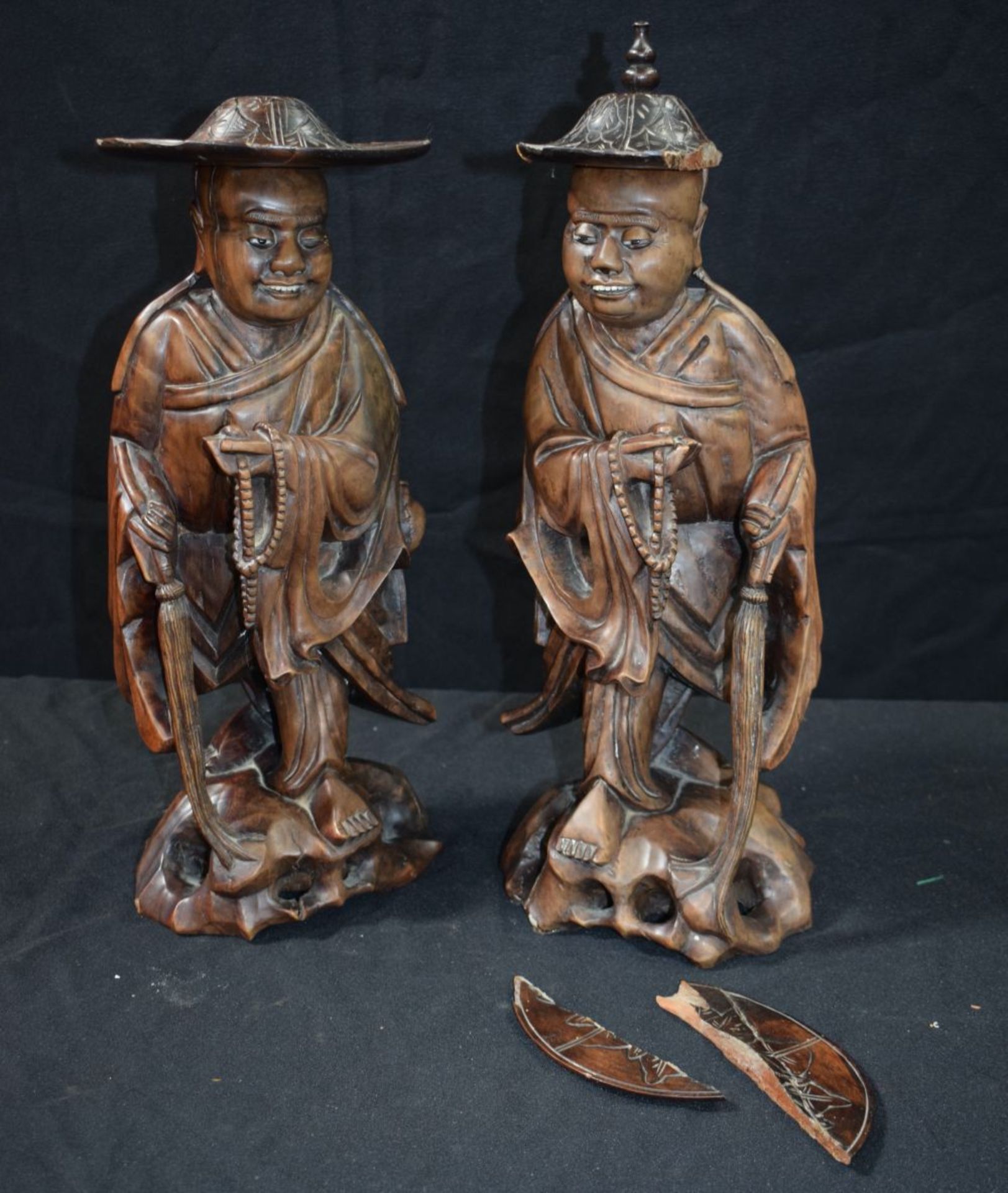 A pair of Chinese Carved hardwood figures together with a Porcelain blue and white Ginger Jar, - Image 7 of 10