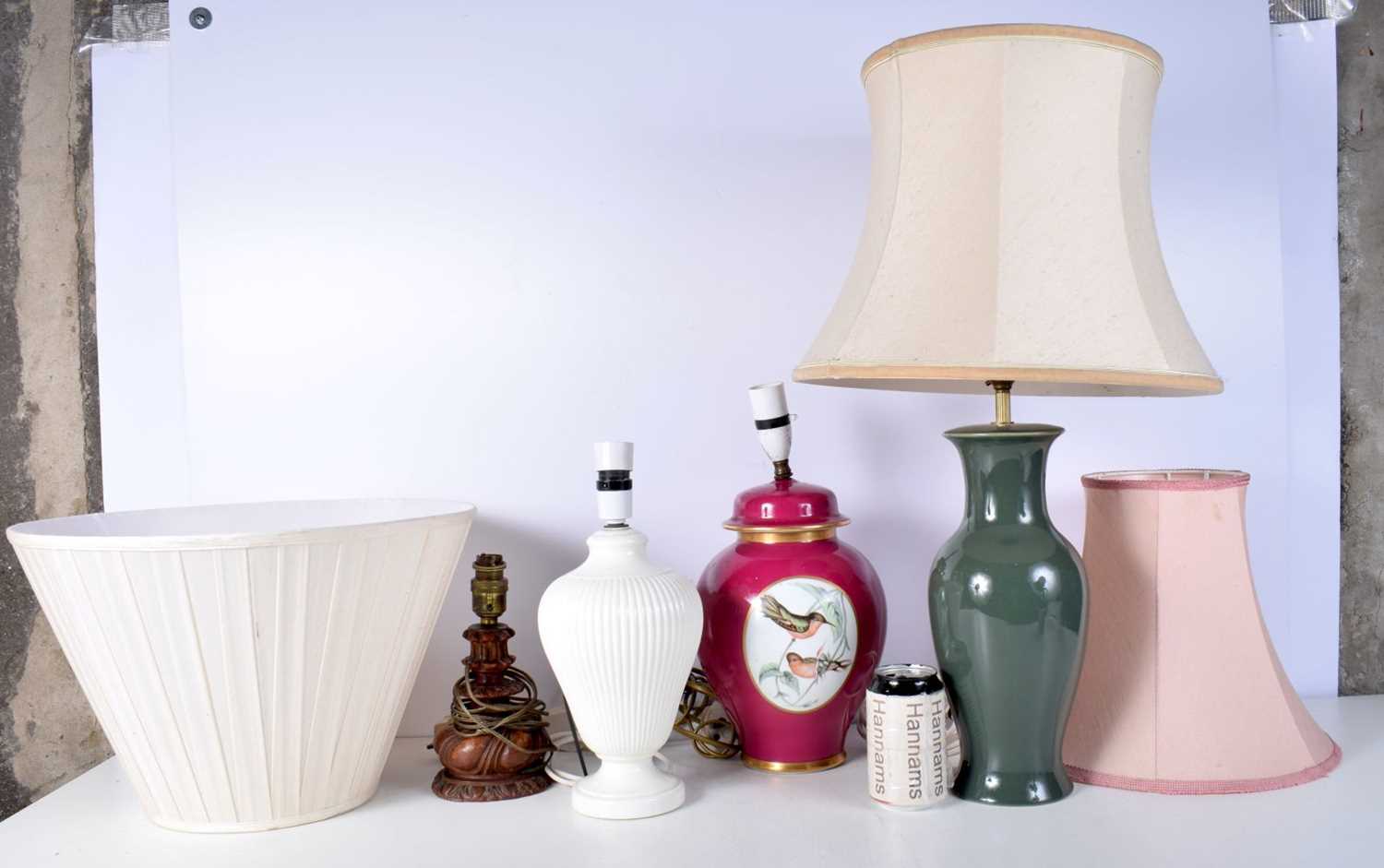 A collection of Porcelain and wooden table lamps including Wedgewood largest 33 cm. (4). - Image 2 of 10