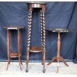 An antique Barley twist leg stand together with two other stands 102 x 32 cm (3).