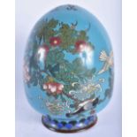 A 19TH CENTURY JAPANESE MEIJI PERIOD CLOISONNE ENAMEL HANGING EGG FORM CENSER decorated with