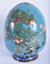 A 19TH CENTURY JAPANESE MEIJI PERIOD CLOISONNE ENAMEL HANGING EGG FORM CENSER decorated with
