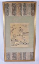 AN 18TH/19TH CENTURY CHINESE KESI SILK EMBROIDERED PANEL Qing, depicting three figures and an animal