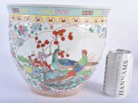 A CHINESE REPUBLICAN PERIOD FAMILLE ROSE PORCELAIN JARDINIERE painted with birds and foliage. 22