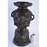 A LARGE 19TH CENTURY JAPANESE MEIJI PERIOD BRONZE BIRD VASE. 50 cm x 18cm.