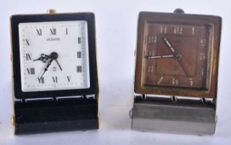 TWO VINTAGE JAEGER LE COULTRE TRAVELLING CLOCKS. 8.75 cm x 5.5 cm. (2)