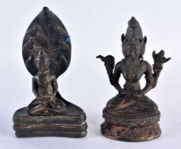 TWO 18TH/19TH CENTURY CHINESE ASIAN INDIAN BRONZE BUDDHAS. 17 cm high. (2)