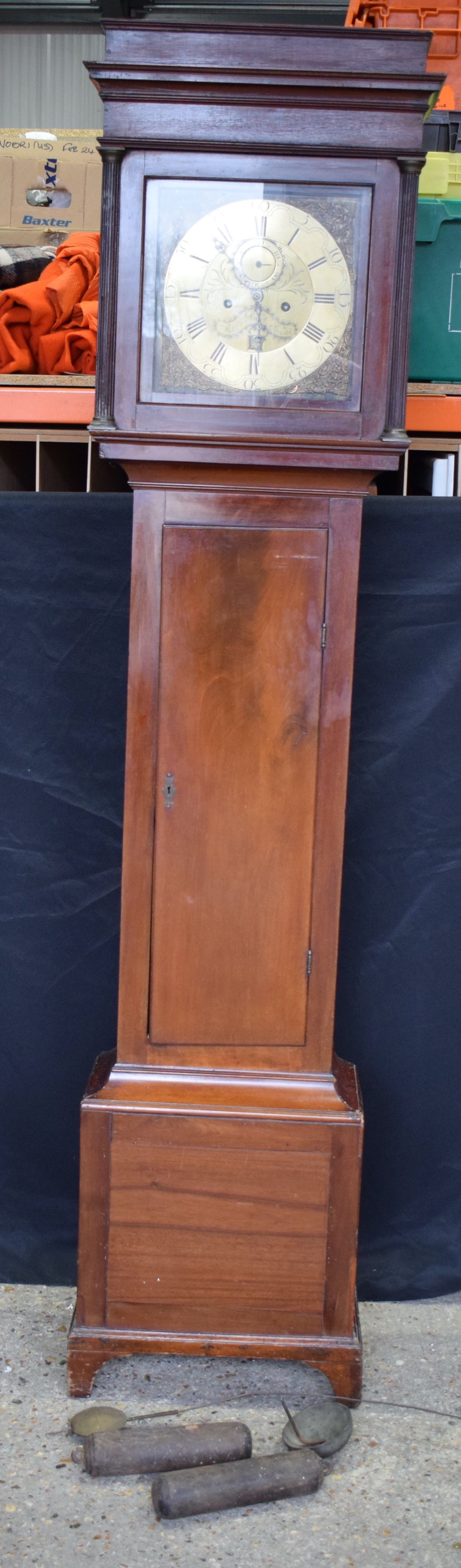 A Grandfather clock by William Priest, Bristol 218cm Face 28 cm.