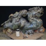 A huge Chinese carved hardstone Foo Dog 82 x 50 cm