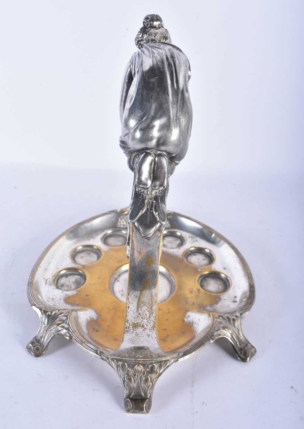 AN UNUSUAL WMF SILVER PLATED DECANTER AND GLASS STAND formed with a leaning female. 24 cm x 18cm. - Image 5 of 8