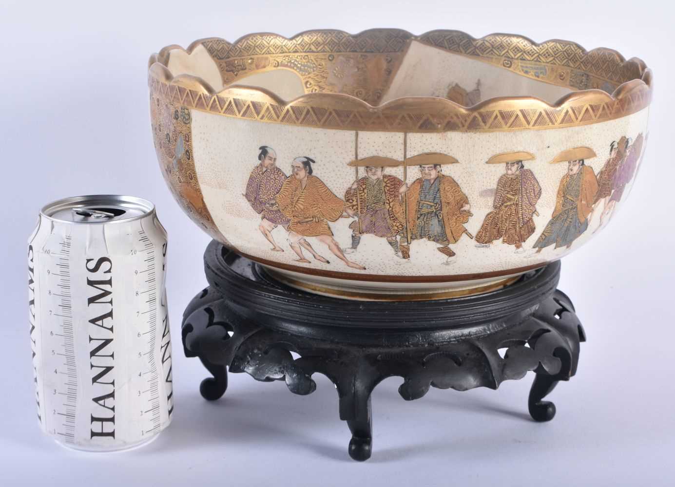 A LARGE LATE 19TH CENTURY JAPANESE MEIJI PERIOD SATSUMA BOWL painted with figures within landscapes. - Image 5 of 5