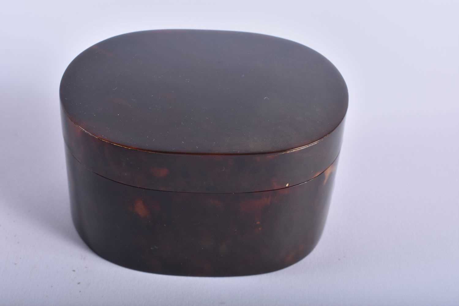 AN ANTIQUE CARVED TORTOISESHELL BOX AND COVER together with a French leather stamp box & a bronze - Image 6 of 8
