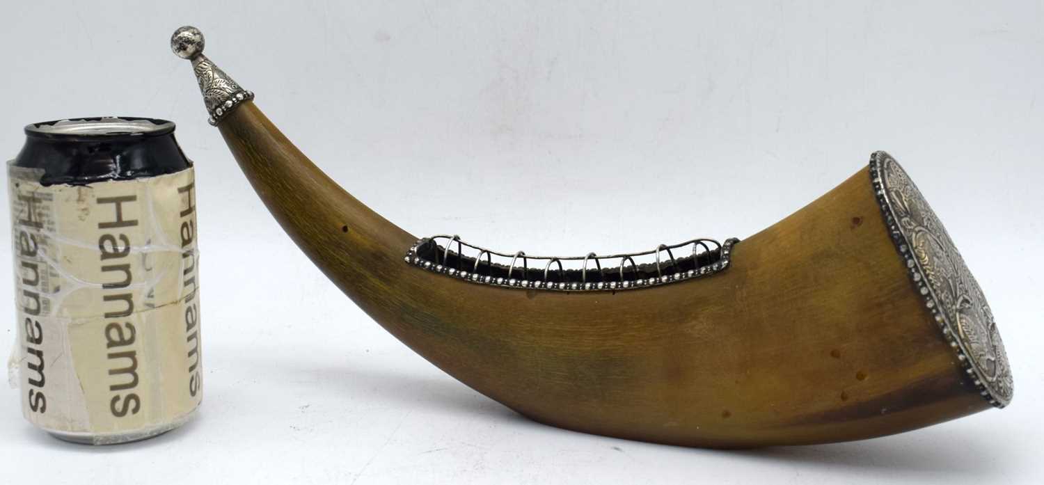 An Indian Silver mounted Buffalo horn posy holder 15 x 33 cm. - Image 2 of 10