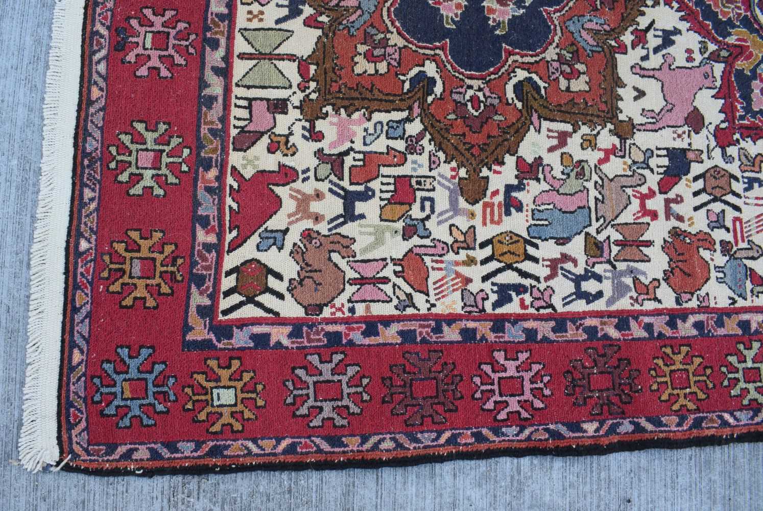 An Iranian Wool and silk Noah's Ark Sumak wool and silk rug 195 x 121 cm - Image 3 of 12