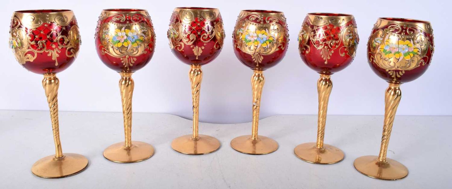A collection of Bohemian Czechoslovakian wine glasses 19 cm (6). - Image 4 of 12