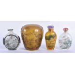 FOUR EARLY 20TH CENTURY CHINESE REVERSE PAINTED SNUFF BOTTLES Late Qing/Republic. Largest 9 cm x 6