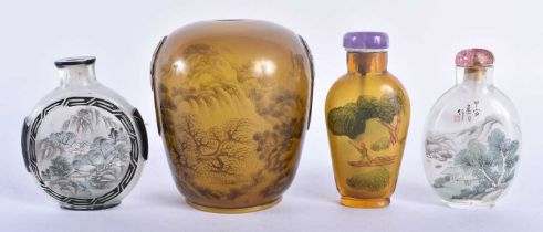 FOUR EARLY 20TH CENTURY CHINESE REVERSE PAINTED SNUFF BOTTLES Late Qing/Republic. Largest 9 cm x 6