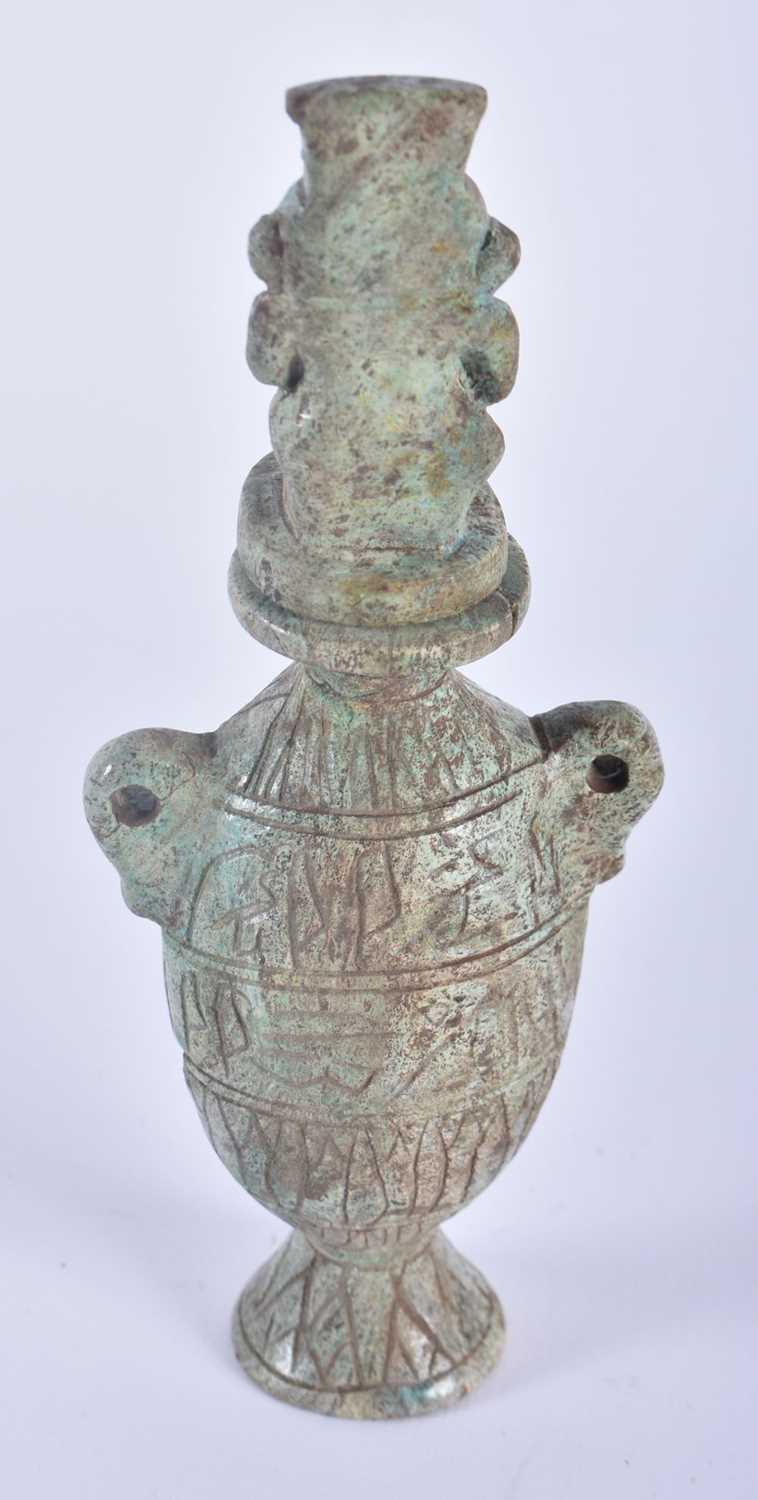 AN ANCIENT EGYPTIAN STYLE HIEROGLYPHIC VESSEL BES JAR AND COVER. Possibly 664-332 BC. 16 cm high. - Image 3 of 3