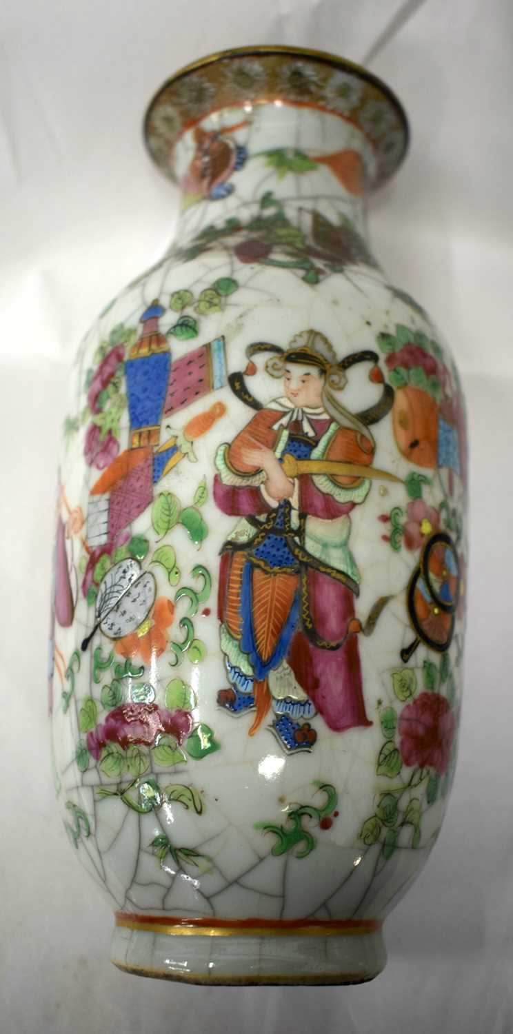 A PAIR OF 19TH CENTURY CHINESE CRACKLE GLAZED FAMILLE ROSE VASES Qing. 24 cm high. - Image 7 of 17