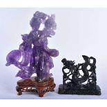 A 19TH CENTURY CHINESE CARVED AMETHYST FIGURE OF A FEMALE Late Qing, together with a stone carving