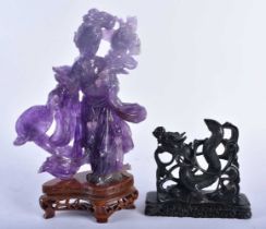 A 19TH CENTURY CHINESE CARVED AMETHYST FIGURE OF A FEMALE Late Qing, together with a stone carving