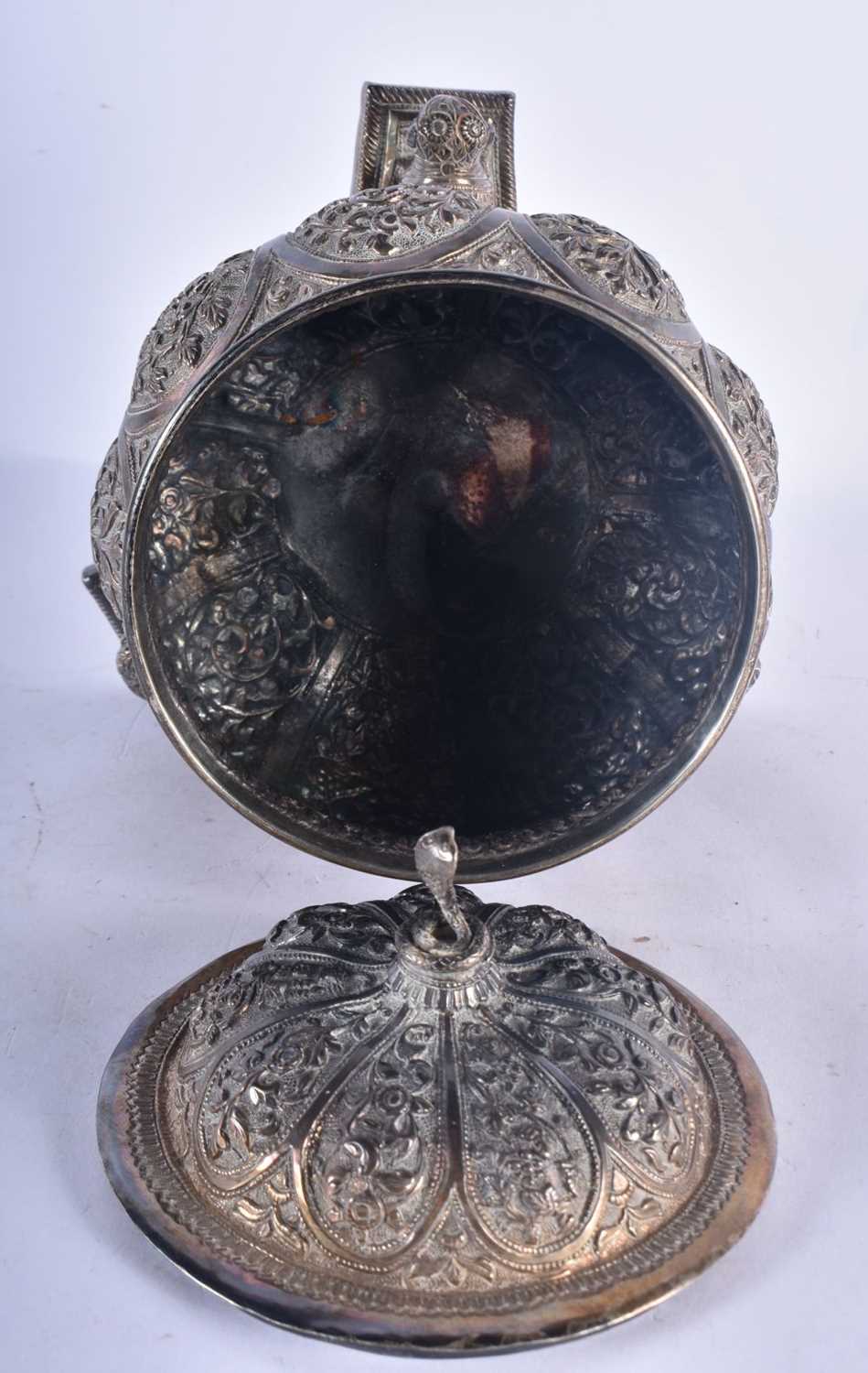 A LOVELY ANTIQUE INDIAN SILVER REPOUSSE ELEPHANT BOWL AND COVER. 953 grams. 18cm x 17 cm. - Image 2 of 3