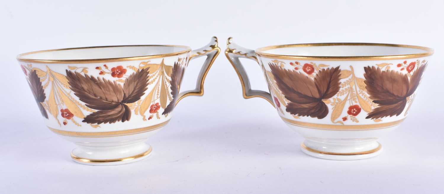Flight Barr and Barr Worcester fine pair of cups and saucers painted with brown leaves and red - Image 5 of 7