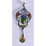 A Silver and Enamel Art Nouveau Style Pendant. Stamped Sterling, 6.3 cm x 2.4cm, weight 6.5g