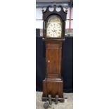 A Oak cased Longcase clock with European metal enamelled face 212 cm, Dial 30 x 43 cm.
