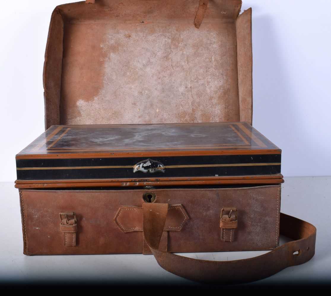 A Vintage metal Cash box fitted within a leather case 17 x 40 x 30cm - Image 4 of 12